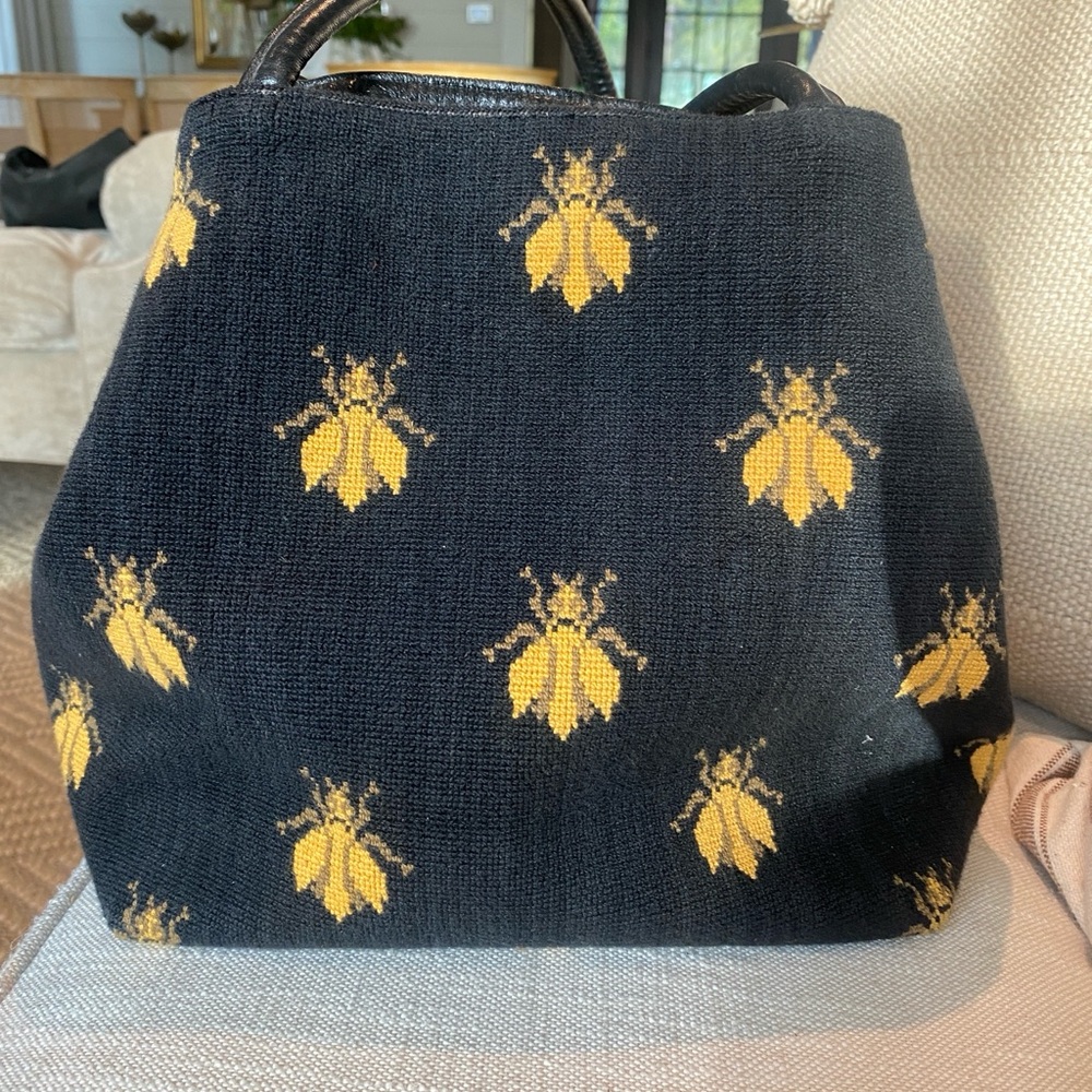 Zalo Black and Yellow Needlepoint Style Bag
